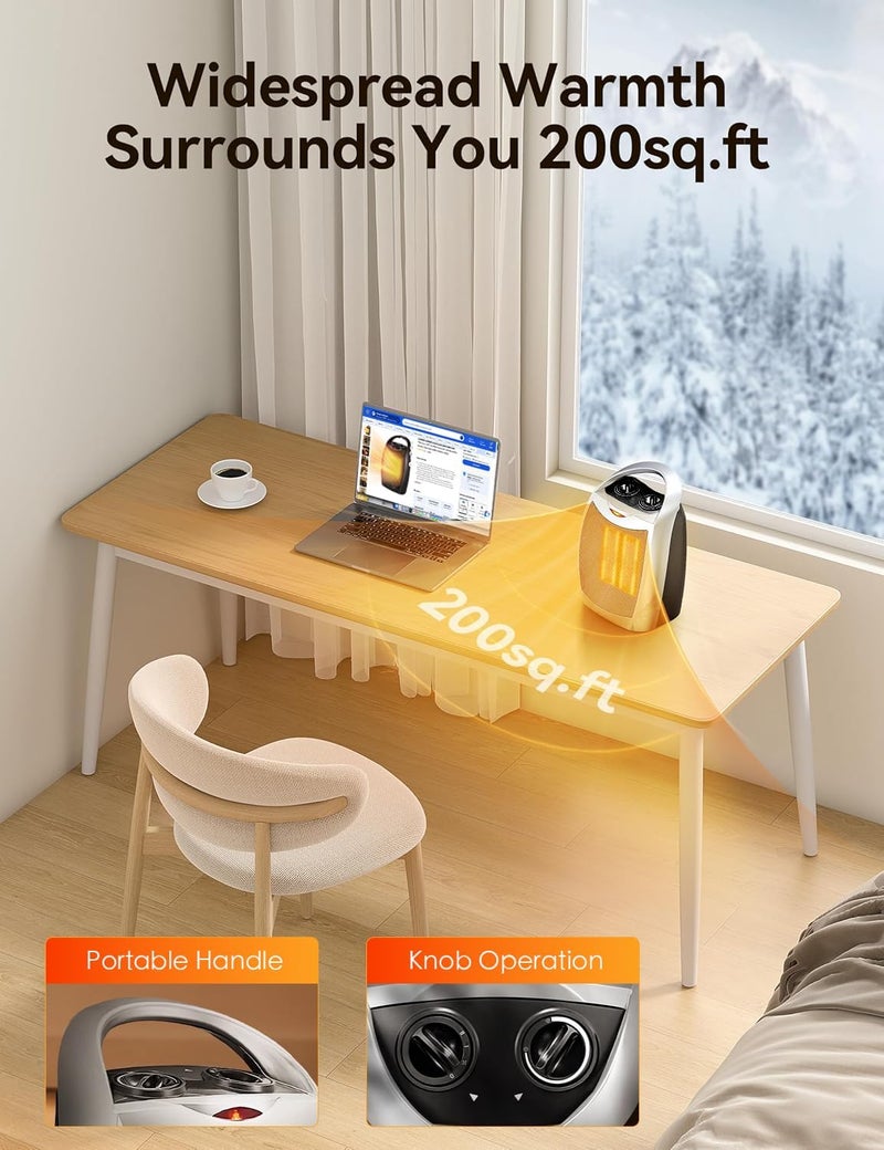 Electactic Portable Ceramic Space Heater w/Thermostat, 1500W Indoor Electric Space Heater Fan with Overheat and Tip-Over Protection, Heat Up 200 Square Feet for Office Room Dorm Use, Silver - Image 4